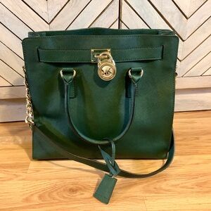 Beautiful hunter green Michael Kors Hamilton handbag.